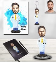 Kişiye Özel Doktor Karikatürlü 5 li Hediye Seti Bay-2