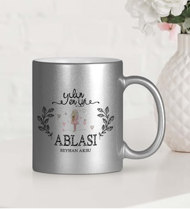 BK Gift Kişiye Özel Yılın En İyi Ablası Gümüş Yaldızlı Kupa Bardak  2