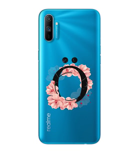 Pembe Çiçekli Harf Tasarım Süper Şeffaf Silikon Telefon Kılıfı Oppo Realmi C3 Ö-