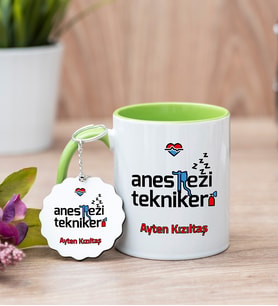 Anestezi Teknikeri Yeşil Kupa Bardak Ve Anahtarlık Set