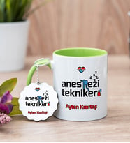 Anestezi Teknikeri Yeşil Kupa Bardak Ve Anahtarlık Set