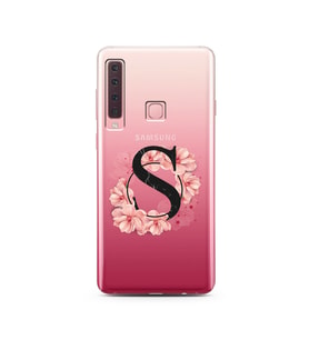 Pembe Çiçekli Harf Tasarım Süper Şeffaf Silikon Telefon Kılıfı Samsung A9 (2018)