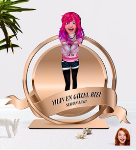 BK Gift Kişiye Özel Kadın Animasyon Karikatürlü 3D Ahşap Biblo Plaket-13 (Beyaz)