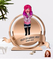 BK Gift Kişiye Özel Kadın Animasyon Karikatürlü 3D Ahşap Biblo Plaket-13 (Beyaz)