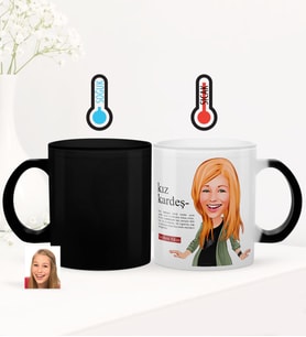 BK Gift Kişiye Özel Kız Kardeş Karikatürlü Sihirli Cam Kupa Bardak - 1