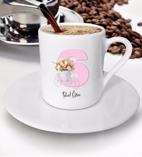 BK Gift Kişiye Özel Harf Tasarımlı Türk Kahvesi Fincanı - 26 (Beyaz)