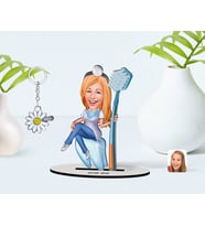 BK Gift Kişiye Özel Kadın Diş Hekimi Karikatürlü 3D Ahşap Biblo ve İsimli Silver Papatya Anahtarlık-2 (Model 1)