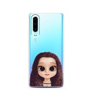 Kıvırcık Saçlı Kız Tasarımlı Süper Şeffaf Silikon Telefon Kılıfı Huawei P30  