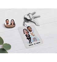 BK Gift Kişiye Özel Sevgililer Karikatürlü Şeffaf Pleksi Anahtarlık-16 (Beyaz)