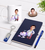 BK Gift Kişiye Özel Erkek Eczacı Karikatürlü Lacivert Defter Kalem Kupa 32gb USB Bellek Hediye Seti-3 (Model 1)