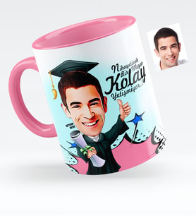 BK Gift Kişiye Özel Bay Mezun Karikatürlü Pembe Kupa Bardak  1