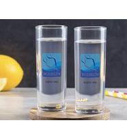 BK Gift Kişiye Özel Renkli Baskılı Bodrum Tasarımlı Turistik İkili Vodka Bardağı-1 (Beyaz)