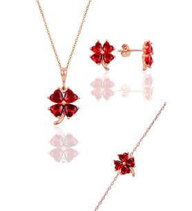 Söğütlü Silver Gümüş rose lal  renkli yonca modeli üçlü set