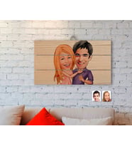 BK Gift Kişiye Özel Sevgililer Karikatürlü Otantik Ahşap Palet Tablo-3