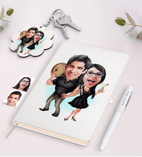 BK Gift Kişiye Özel Sevgili Karikatürlü Beyaz Defter Kalem ve Anahtarlık Hediye Seti-18 (Model 1)