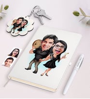 BK Gift Kişiye Özel Sevgili Karikatürlü Beyaz Defter Kalem ve Anahtarlık Hediye Seti-18 (Model 1)
