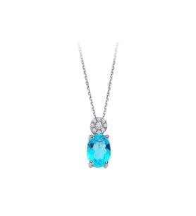 Sirius Pırlanta ve Oval Mavi Topaz Taşlı Kolye 0704P0127