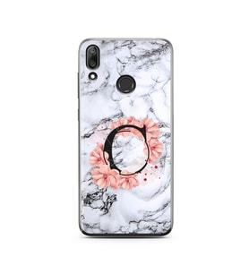 Mermer Çiçekli Harf Tasarım Süper Şeffaf Silikon Telefon Kılıfı Huawei Y7 2019 C