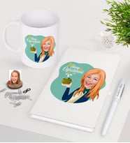 BK Gift Kişiye Özel Bayan Sınıf Öğretmeni Beyaz Defter Kalem Kupa Seti-1 (Model 1)