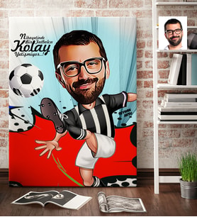 BK Gift Kişiye Özel Bay Futbolcu Siyah Beyaz Karikatür Kanvas Tablo 70x100cm 1