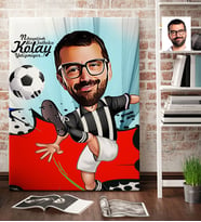 BK Gift Kişiye Özel Bay Futbolcu Siyah Beyaz Karikatür Kanvas Tablo 70x100cm 1