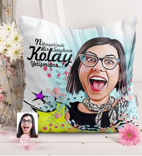 BK Gift Kişiye Özel Bayan Karikatürlü  Yastık  8