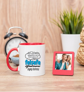 Felsefe Öğretmeni Kırmızı Kupa Bardak ve Kırmızı Mini Fotoğraf Çerçevesi