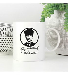 İsme Özel Atatürk Kupa Bardak (Beyaz)