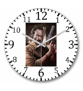 The Walking Dead Rick Çizim Duvar Saati Bombeli Gercek Cam