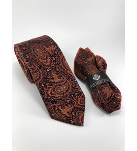 PİERRONİ ORANJ ŞAL DESEN MENDİLLİ KRAVAT