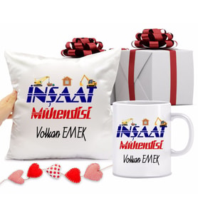 İnşaat Mühendisi Bardağı ve Yastığı Hediye Seti (Model 1)