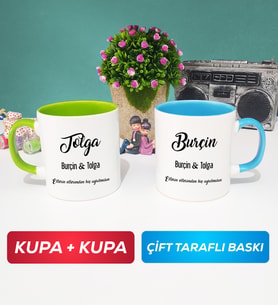 İkili Sevgiliye Hediye İsme Özel Sevgililer Günü Hediyesi Kupa Bardak Yeşil Mavi