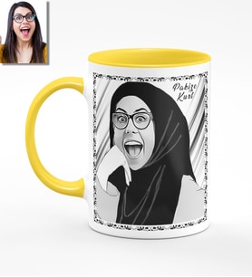 BK Gift Kişiye Özel Türbanlı Karikatürlü Sarı Kupa Bardak 40s732