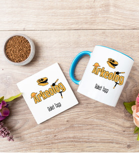 Arkeolog Mavi Kupa Bardak Ve Bardak Altlığı Seti