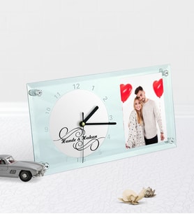 BK Gift Kişiye Özel İsimli Fotoğraflı Masaüstü Cam Saat (Beyaz)