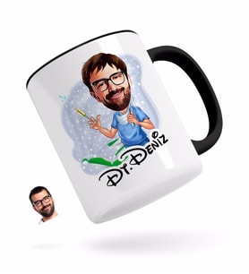 BK Gift Kişiye Özel Erkek Diş Hekimi Karikatürlü Siyah Kupa Bardak-4
