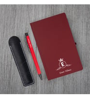 Kişiye Özel UV Baskılı Klasik Model Bordo Defter ve Kırmızı Tükenmez Kalem