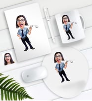 BK Gift Kişiye Özel Bayan Polis Karikatürlü Defter Kalem Kupa Mouse Pad Seti (Model 1)