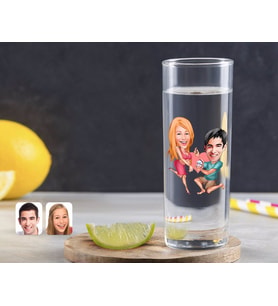 BK Gift Kişiye Özel Renkli Baskılı Sevgililer Karikatürlü Vodka Bardağı-19 (Beyaz)