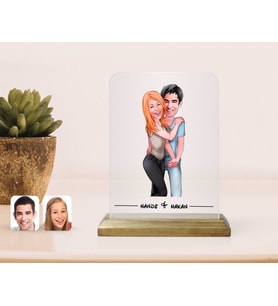 BK Gift Kişiye Özel Sevgililer Karikatürlü Çerçeve-85 (Beyaz)