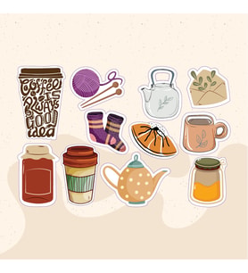 Coffee Kahve Tasarımlı Karışık Renkli 10'lu Stickers Çıkartma PYTKSTK05