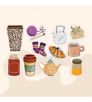 Coffee Kahve Tasarımlı Karışık Renkli 10'lu Stickers Çıkartma PYTKSTK05