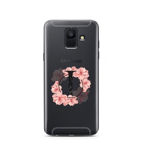 Pembe Çiçekli Harf Tasarım Süper Şeffaf Silikon Telefon Kılıfı Samsung A6 (2018)