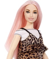 Pembe Saçlı Barbie Bebek Çizmeli Kaplan Desenli Elbiseli 
