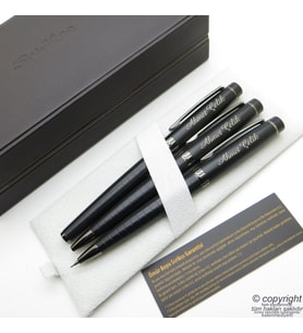 Scrikss 38 3'lü Set Mat Siyah Ahşap Deri Kutulu  Dolma Kalem + Tükenmez Kalem + Versatil Kalem Set  Scrikss Kalem  İsme Özel Kalem  Hediyelik Kalem