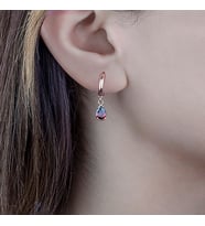 Afrodit Silver Roze Rengi Kırmızı Renkli Taşlı Damla Model Gümüş Küpe