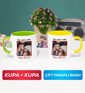 İkili Sevgiliye Sevgililer Günü Hediyesi 9 Kupa Bardak Yeşil Sarı