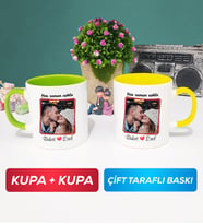 İkili Sevgiliye Sevgililer Günü Hediyesi 9 Kupa Bardak Yeşil Sarı