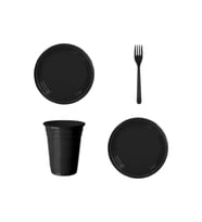 Siyah Plastik Bardak + Çatal + Tabak 25'li