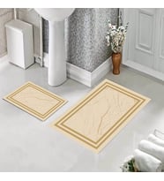 Banyo Halısı Ikili Klozet Takımı Kaymaz Tabanlı (60 xm x 100 cm + 40 cm x 60 cm)  (Krem)